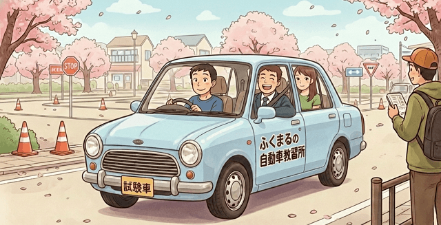 修了検定の主な減点と中止その対策と内容【仮免許技能試験】・場内試験コースと試験車両イラスト